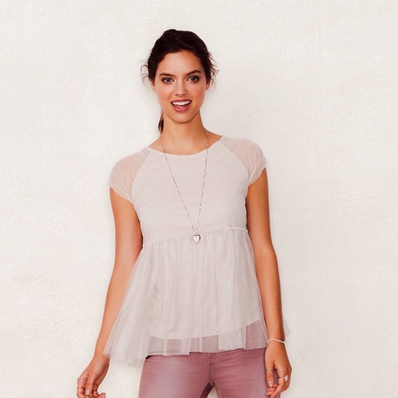 LC Lauren Conrad Tops - LC Lauren Conrad Gray Tull Peplum Babydoll Top NWT